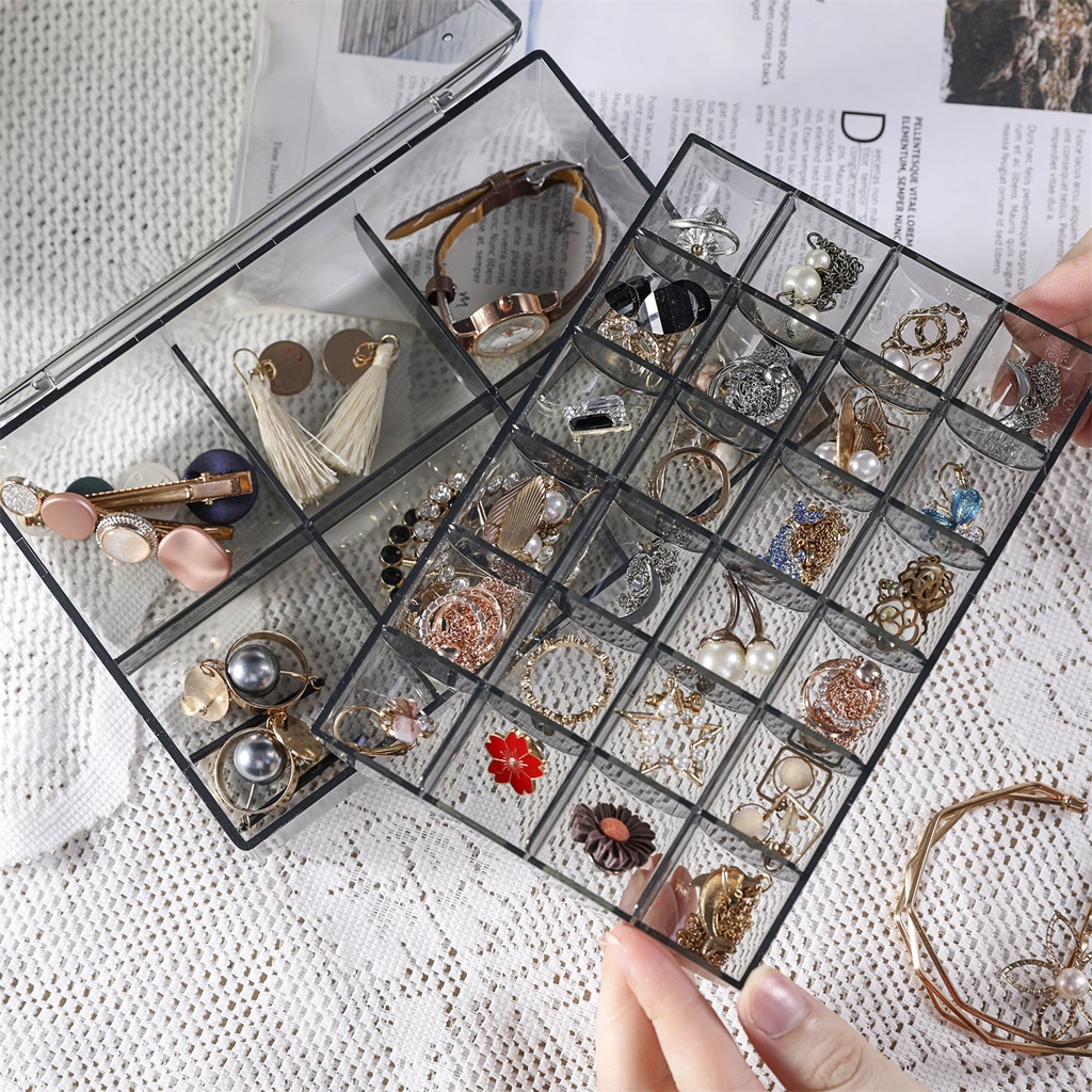 Multi-grid Jewelry Clear Storage Box Big Capacity Compartment Beads Organizer Case Rings Earrings Ne
