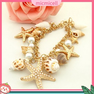 (micmicell) สร้อยข้อมือชุบทองปรับระดับได้สไตล์ชายหาดน่ารัก