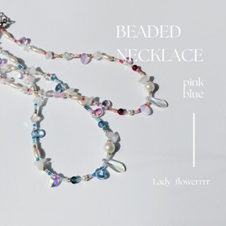 สร้อยคอลูกปัด Beaded necklace pink blue : Lady_flowerrrr