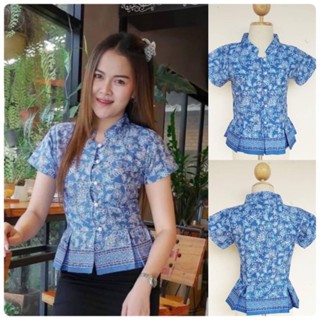 เสื้อปาเต๊ะ สีชมพูแต่งระบายชาย ไม่อัดกาวไม่ซับในผ้าไม่บาง