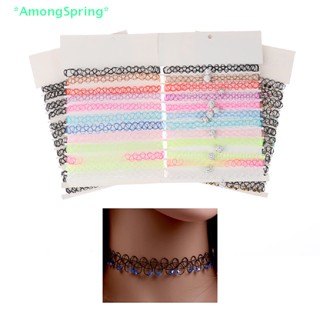 Amongspring&gt; ใหม่ สร้อยคอโชคเกอร์ ยางยืด ลายสัก เครื่องประดับสตรี 12 ชิ้น ต่อชุด