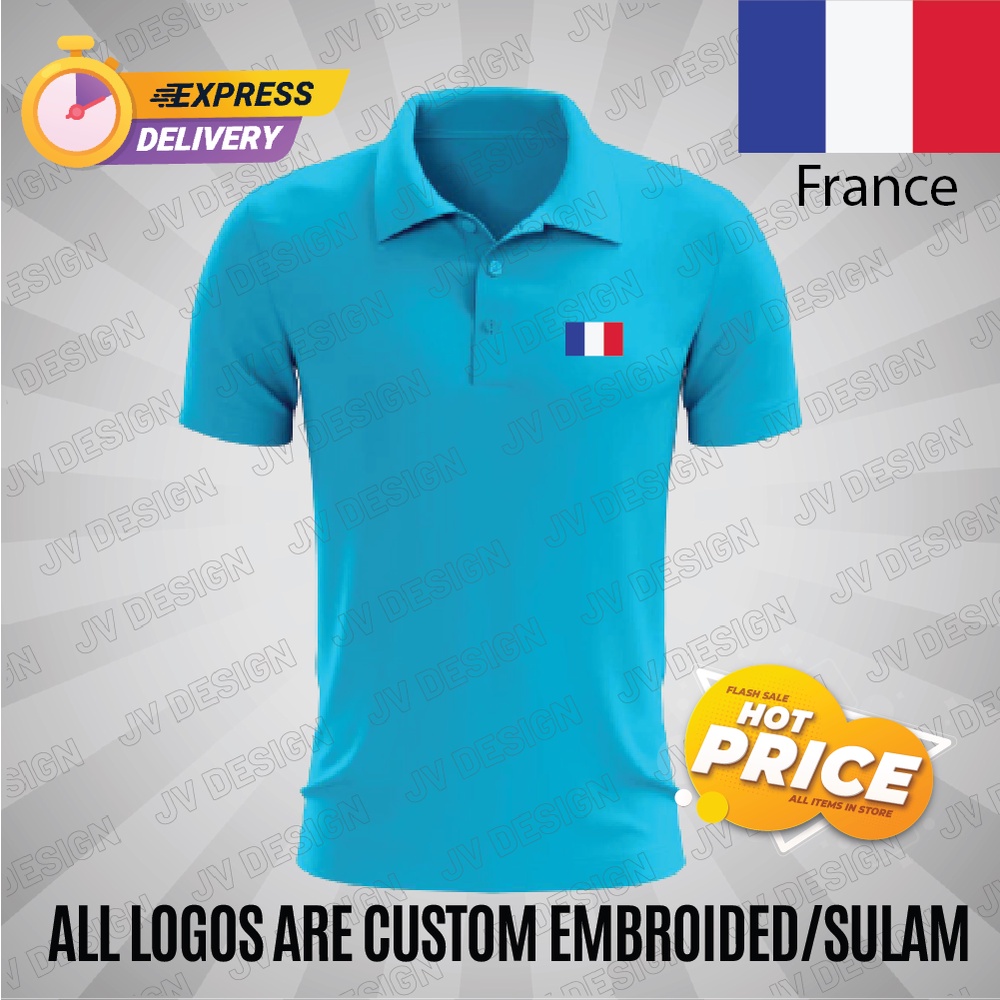 AWESOME FRANCE FLAG EMBROIDERY (SULAM) DESIGN 200GSM TAILORED COLLAR SHIRT