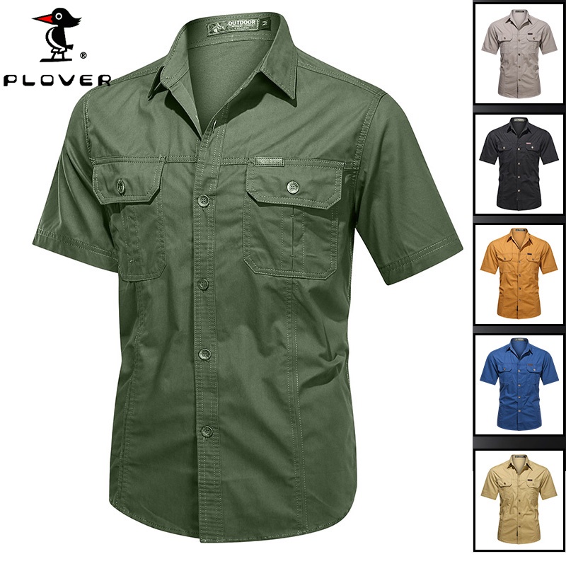 PLOVER เสื้อเชิ้ตแขนสั้น สไตล์ทหาร แฟชั่นฤดูร้อน สําหรับผู้ชาย