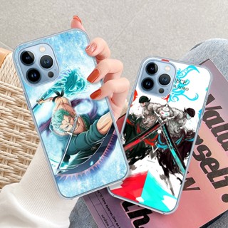 เคสโทรศัพท์มือถือ TPU นิ่ม แบบใส พิมพ์ลายอนิเมะ One Piece Zoro ยอดนิยม สําหรับ iPhone 14 Pro 13 12Pro Max 11