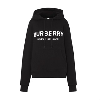 เสื้อกันหนาว มีฮู้ด พิมพ์ลายโลโก้ Burberry สีดํา สําหรับผู้ชาย และผู้หญิง