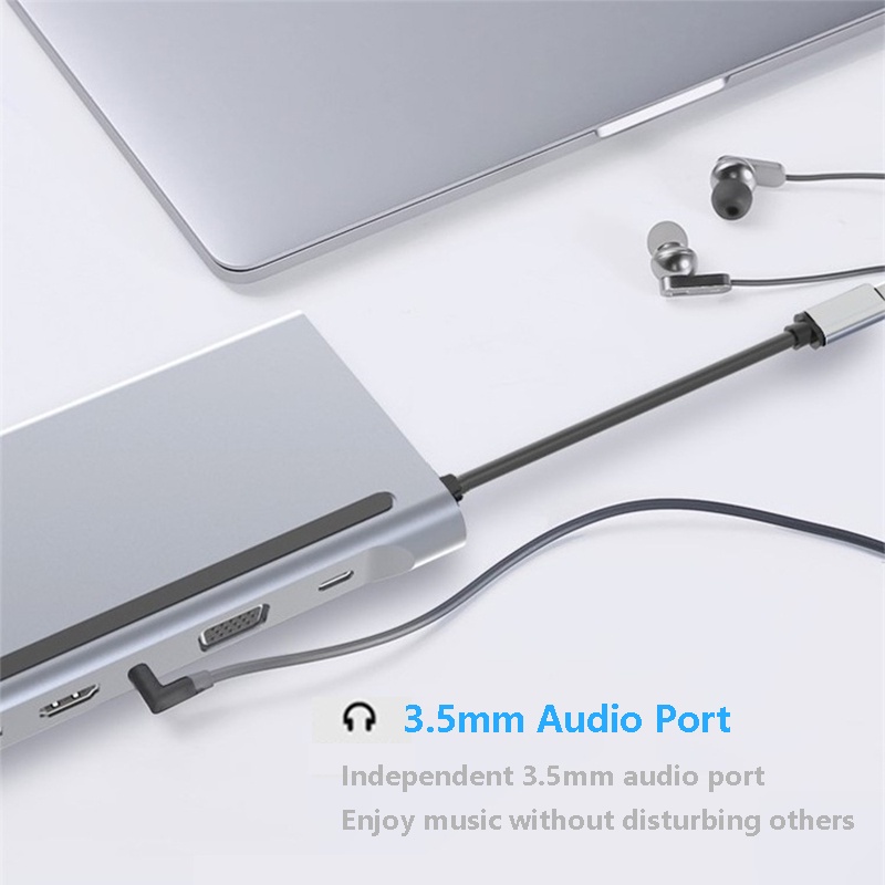 อะแดปเตอร์ฮับ USB C เป็น HDMI VGA USB PD LAN RJ45 แจ็ค 3.5 มม. SD TF Type C สําหรับแล็ปท็อป PC #8