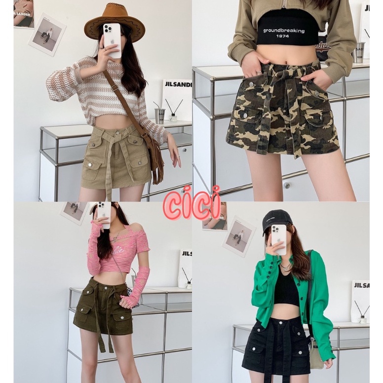 Cici พร้อมส่ง (199)Skirts กระโปรงสั้นทรงy2k มีกิมมิคสายผูกเท่ห์ๆ ทรงสวยมาแรงสุดๆ