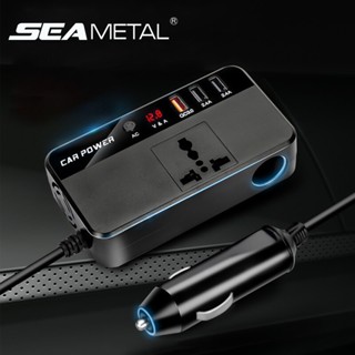 SEAMETAL รถอินเวอร์เตอร์ 12V ถึง 220V 200W ตัวแปลงไฟอัตโนมัติมัลติฟังก์ชั่น QC3.0 ซ็อกเก็ตอะแดปเตอร์ชาร์จ USB Car Inverter Power Adapter Socket