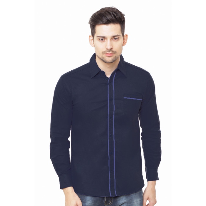 KEMEJA Jfashion MENS SHIRT เสื้อเชิ้ตยืดแขนยาวผู้ชายพร้อมรายการ Variations - David - สีดํา PREMIUM C