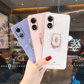 Ready Stock 2022 New Phone Case OPPO A17 A77s เคส Casing Electroplating Straight Edge Protective Case with Bear Stand Soft Case เคสโทรศัพท