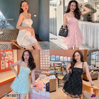 SS18075 Dress เดรสสายเดี่ยวสั้น ผ้ามุ้งลายดอกไม้ ..