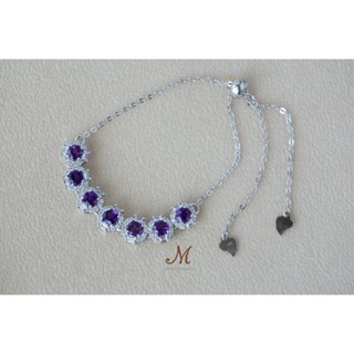 Meena Gems ข้อมือพลอยแท้ อเมทิส พลอยดิบ ตัวเรือนเงินแท้925 พลอยแท้เสริมดวง พลอยประจำเดือน