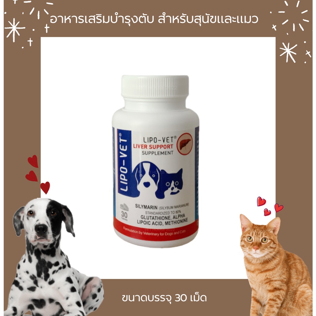 Lipo Vet อาหารเสริมวิตามินบำรุง ฟื้นฟู ตับ สำหรับสุนัขและแมว ขนาดบรรจุ 30 เม็ด
