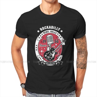 เสื้อเชิ้ต ร็อค 50s เพลง Rockabilly 1958 ร็อคแอนด์โรลวินเทจร็อคเกอร์ 60s 70s กีตาร์ Tshirt ฤดูร้อนเสื้อผ้าผู้ชายผ้าฝ้ายฮ