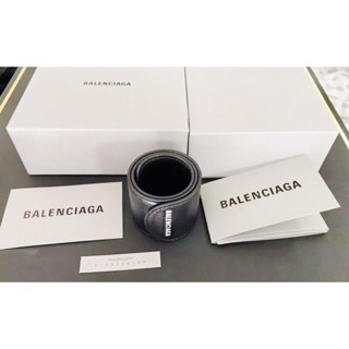 New balenciaga black leather croc embossed bracelet with box