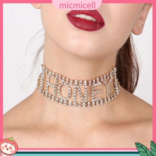 (micmicell) เครื่องประดับผู้หญิงสร้อยคอโซ่จี้ตัวอักษรน้ําผึ้ง rhinestone