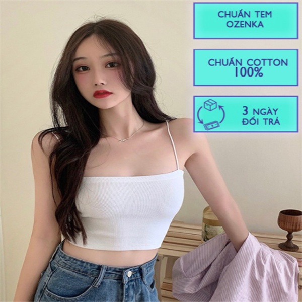 สวย เสื้อวุ้นเส้นซี่โครงผ้าฝ้ายสีดําและสีขาว 100% เสื้อครอปรัดรูปสุดเท่