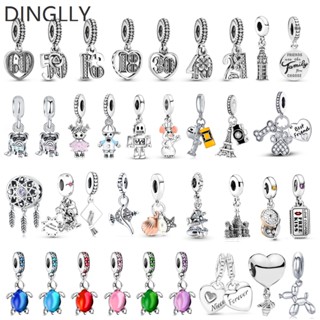 Dinglly จี้ลูกปัด รูปสุนัข เต่า สีเงิน เครื่องประดับ DIY สําหรับครบรอบ