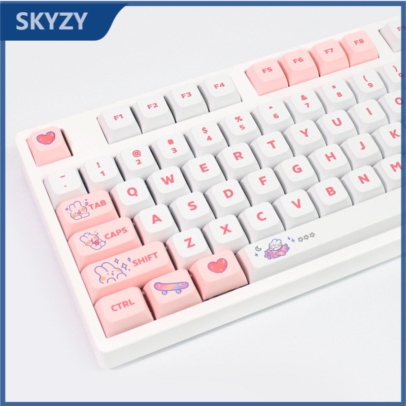 pink rabbit Keycaps XDA Profile girly สัตว์น่ารัก PBT Dye Sub แป้นพิมพ์แบบกลไก