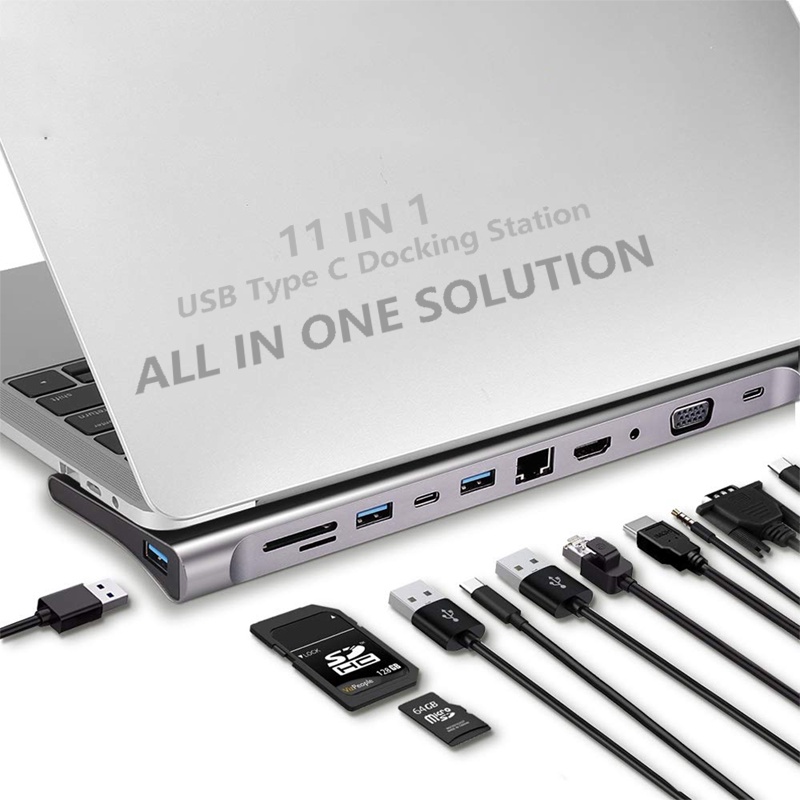 อะแดปเตอร์ฮับ USB C เป็น HDMI VGA USB PD LAN RJ45 แจ็ค 3.5 มม. SD TF Type C สําหรับแล็ปท็อป PC #8