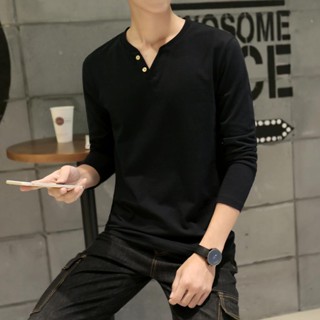 เสื้อยืดแขนยาวผู้ชายแฟชั่นคอวีผู้ชาย Slim Fit Bottoming เสื้อสำหรับผู้ชาย BOY041