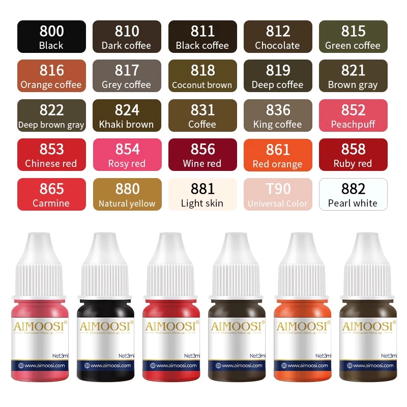 Aimoosi 8 Series หมึกสักคิ้ว PMU 3ml อายไลน์เนอร์เขียนคิ้ว สีสด ติดทน ไม่เพี้ยน สำหรับสักคิ้วอาชีพ อุปกรณ์แต่งหน้า