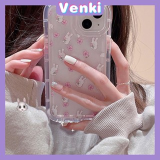 VENKI - Case For iPhone 14 Pro Max TPU Soft Jelly Airbag Case Floral And Rabbit Clear Case Camera Protection Shockproof For iPhone 14 13 12 11 Plus Pro Max 7 Plus X XR