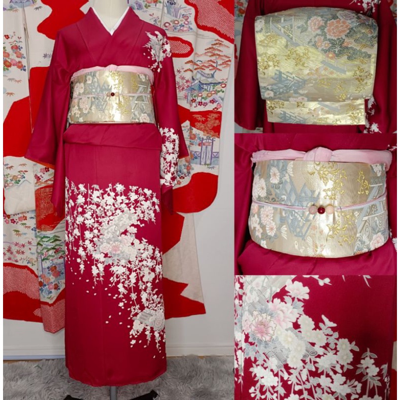 พร้อมส่ง Set Kimono ชุดกิโมโน สีแดง มือสองของแท้จากญี่ปุ่น
