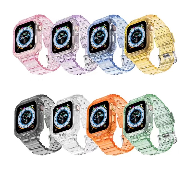 สายนาฬิกาข้อมือ TPU แบบใส สําหรับ Apple Watch Ultra 8 7 6 5 4 3 2 1 SE iwatch 49 มม. 38 มม. 40 มม. 41 มม. 42 มม. 44 มม. 45 มม.