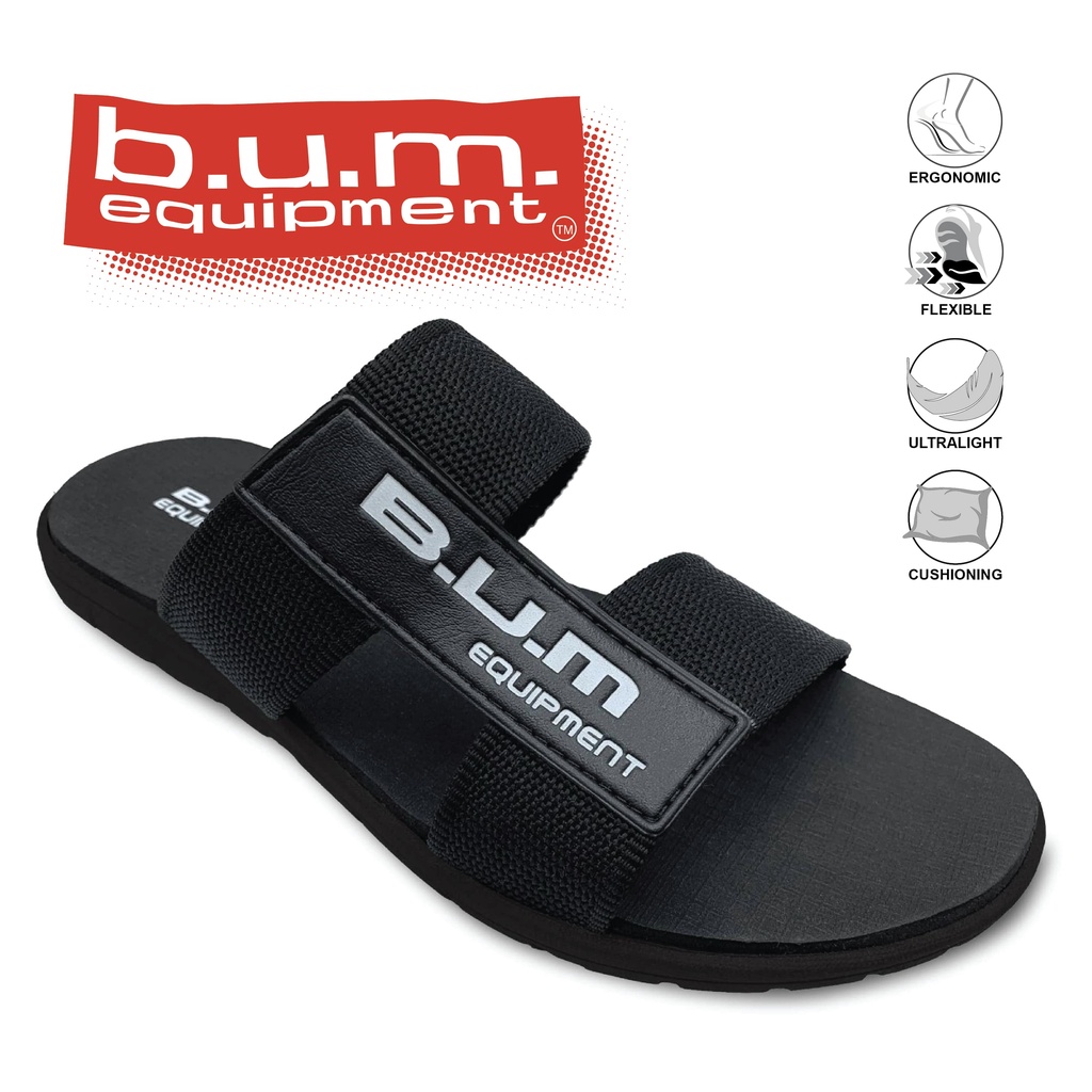 BUM Equipment Mens Retrotec Lightweight Comfort Slide Sandals- Black & White Viral Korean Style