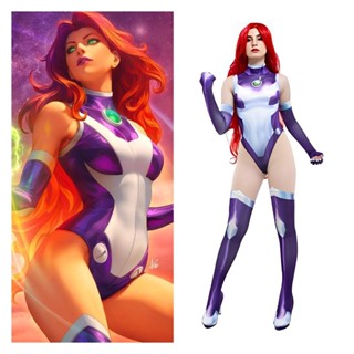 Teen Titans Starfire Cosplay Jumpsuit Superhero Adult Kids Halloween Costumes