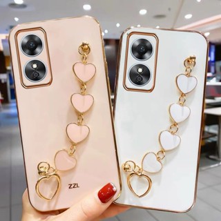 พร้อมส่ง ใหม่ เคสโทรศัพท์มือถือแบบนิ่ม กันกระแทก ลายหัวใจ พร้อมสายคล้องข้อมือ แฟชั่น สําหรับ OPPO A58 A78 4G 2023 A584G