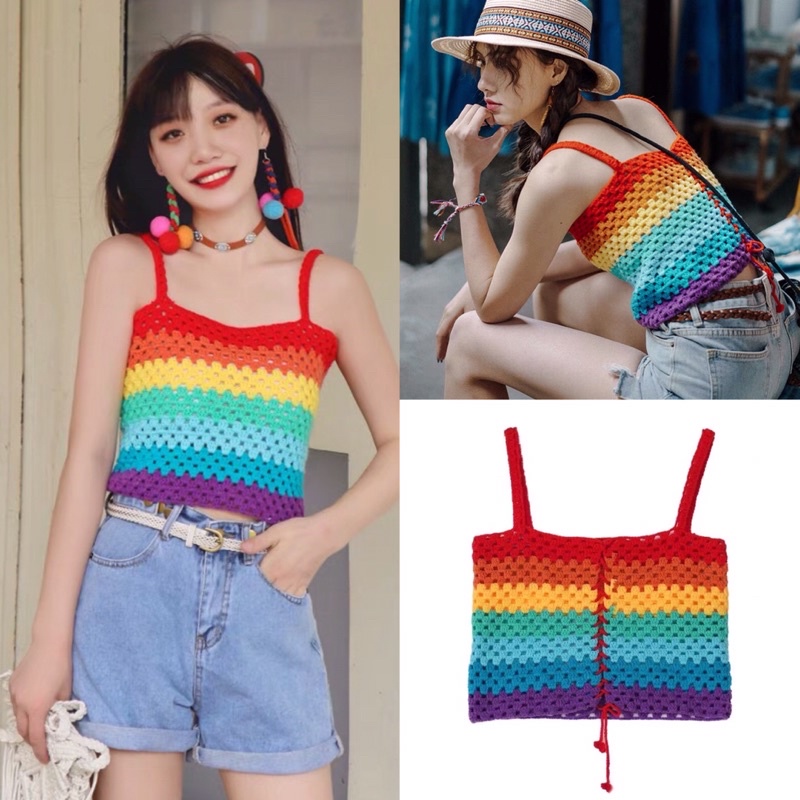 🌈มาใหม่ฮับ🌈เสื้อถักไหมพรม เสื้อไหมพรม เสื้อสายเดี่ยว🧚🏻‍♀️งานสีถักแบบในรูป🧚🏻‍♀️