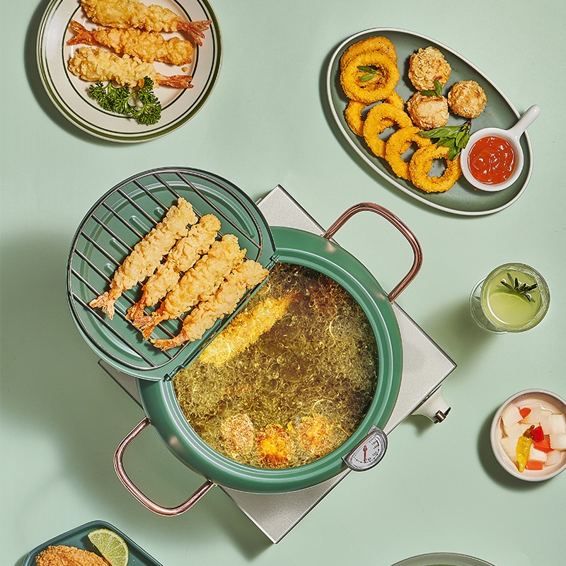 หม้อทอด หม้อทอดควบคุมอุณหภูมิ หม้อทอดอเนกประสงค์ดสไตล์ญิ่ปุ่น พร้อมฝา ตะแกรง