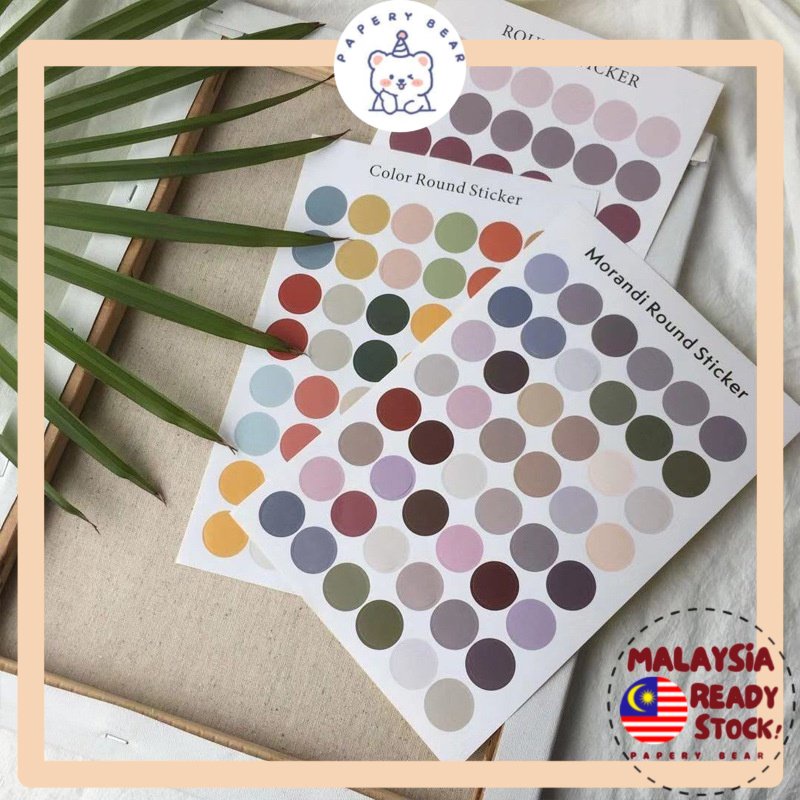 Morandi Round Sticker Dot Sticker Aesthetic Sticker Journal Sticker สําหรับไดอารี่ตกแต่ง Planner 点兰迪