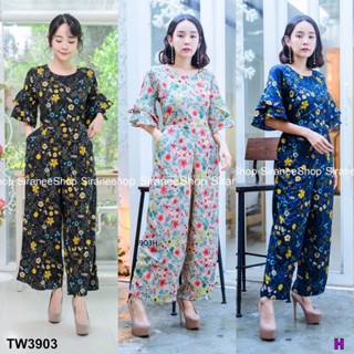 👗Pfashion [ส่งไว!!🚛] P3903 จั้มสูทขายาว พิมพ์ดอก แขนระบาย 2 ชั้น Long-sleeve jumpsuit, floral print, double-br