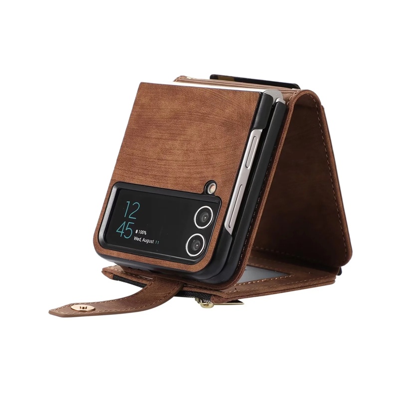 Z Flip 4 Casing Case สําหรับ Samsung Galaxy Z Flip 4 Z Flip 3 Card Slot Crossbody Full Shock proof ส