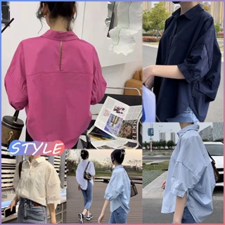 STYLE🔥พร้อมส่ง🔥 W211*เสื้อเชิ้ตแขนครึ่ง คอปก ทรงหลวม กระดุมแถวเดียว แบบเรียบง่าย สไตล์ฮ่องกง