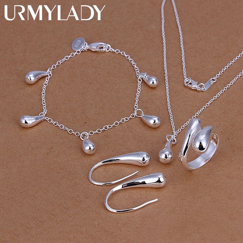 Urmylady 925 เงินสเตอร์ลิงงานแต่งงานผู้หญิงคุณภาพสูงคลาสสิก drop สร้อยข้อมือต่างหูสร้อยคอแหวนแฟชั่นเครื่องประดับชุด