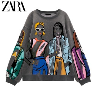 Zara ใหม่ เสื้อกันหนาว คอกลม พิมพ์ลาย แฟชั่นฤดูใบไม้ร่วง สําหรับผู้หญิง 1131865