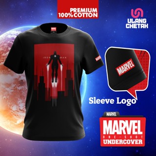 เสื้อยืดผ้าฝ้ายพิมพ์ลายแฟชั่น เสื้อยืดผ้าฝ้าย 100% พิมพ์ลาย Marvel Ironman D33 สําหรับผู้ชาย และผู้หญิง