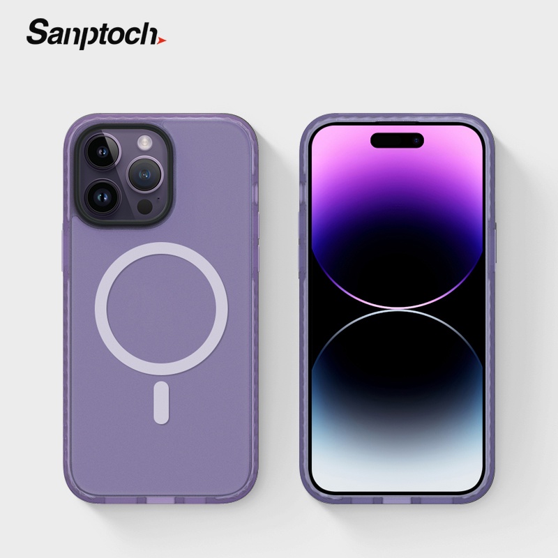 เคสโทรศัพท์มือถือ เนื้อแมตต์ โปร่งแสง กันกระแทก ลาย Sanptoch สําหรับ iPhone 15 14 13 Pro Max Magnetic 15 Plus