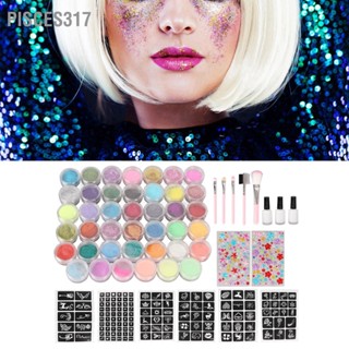 Pisces317 Temporary Tattoo Glitter Kits 35 Color 30ml Glue Long Lasting Waterproof Make Up Nail Art for Kids DIY Party