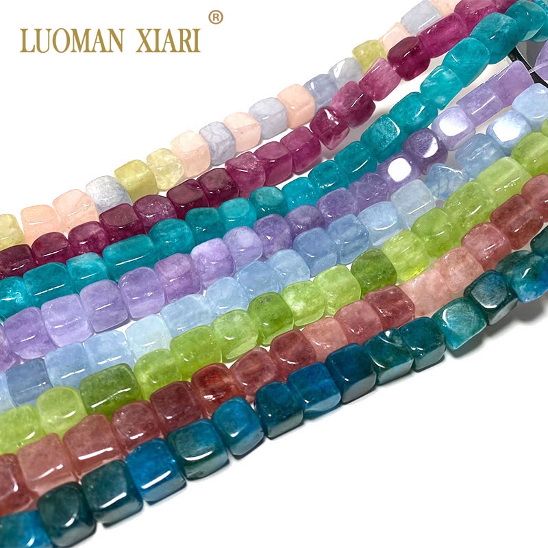 方形石头珠子 LUOMAN XIARI Spot Aquamarine Apatite Morganite ธรรมชาติหินสแควร์ลูกปัด DIY สร้อยข้อมือเครื่องประดับทํา