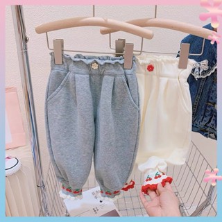 Childrens clothing girls 2022 Autumn New Cherry ankle-tied trousers female baby Korean style casual pants loose all-match pants