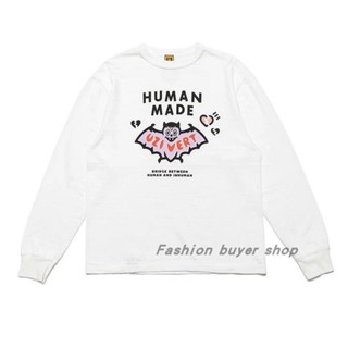 เสื้อยืดแขนยาว พิมพ์ลายการ์ตูนค้างคาว Human Made x Lil Uzi Vert สําหรับผู้ชาย และผู้หญิง