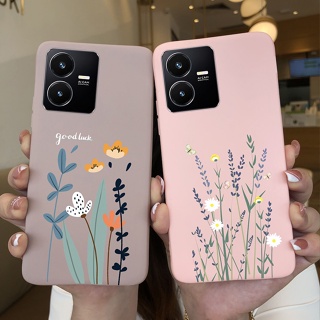 เคสโทรศัพท์มือถือ ซิลิโคนนิ่ม กันกระแทก ลายการ์ตูนดอกไม้ สีดํา สําหรับ VIVO Y22 2022 Y35 4G Y22S