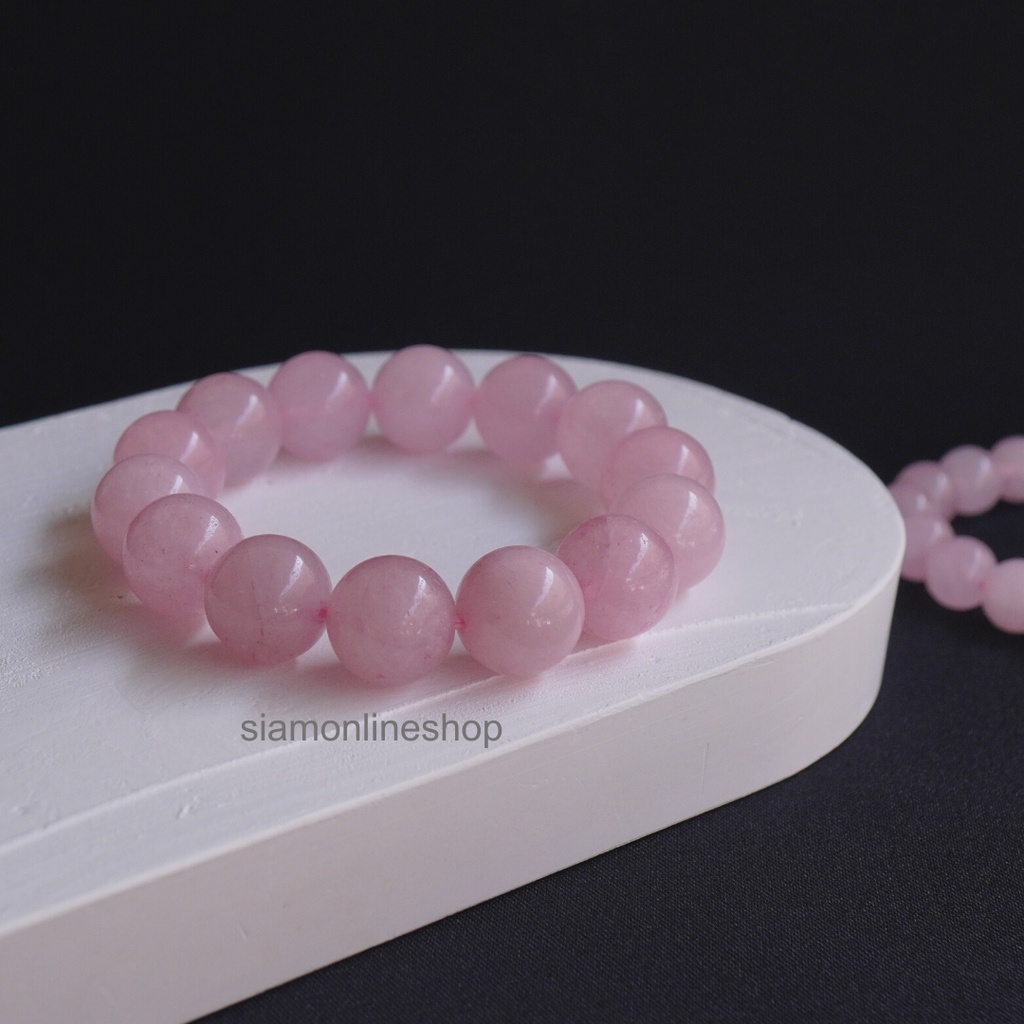 ROSEQUARTZ หินโรสควอตซ์ เลือกขนาดเม็ดหินได้ (4-12 มม.) หินแห่งความรัก และการให้อภัย สร้อยข้อมือหินแท้ by siamonlineshop