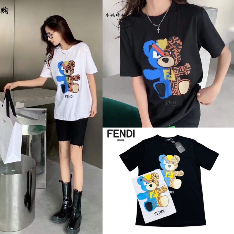 🌟STF_SHOP🌟เสื้อยืด แขนสั้น คอกลม งานคอป้าย สกรีนหน้า ลายน้องหมี ผ้าคอตตอน Unisex ใส่ได้ทั้งหญิง-ชาย