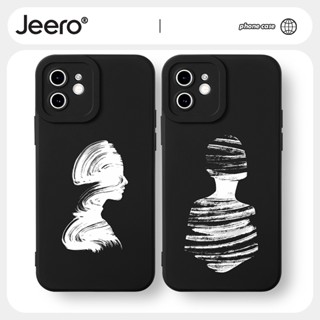 Jeero เคสคู่ เคสไอโฟน คู่รัก กันกระแทกซิลิโคนนุ่มน่ารักตลก เคสโทรศัพท์ สีดำ Compatible for iPhone 14 13 12 11 Pro Max SE 2020 X XR XS 8 7 ip 6S 6 Plus HFF1826